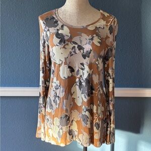 LOGO by Lori Goldstein Rust Floral Long-Sleeve Scoop Neck Top